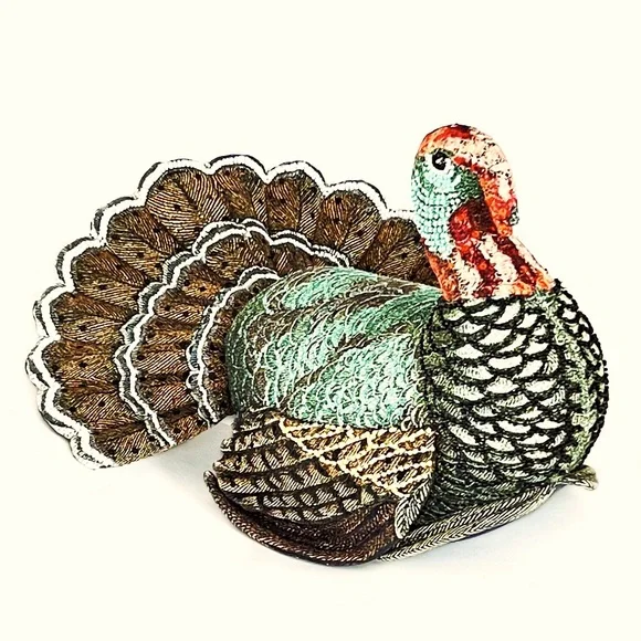 NEW John Derian X Target 2024 Beaded Plush Turkey Pillow Thanksgiving 16X15” - Picture 3 of 5